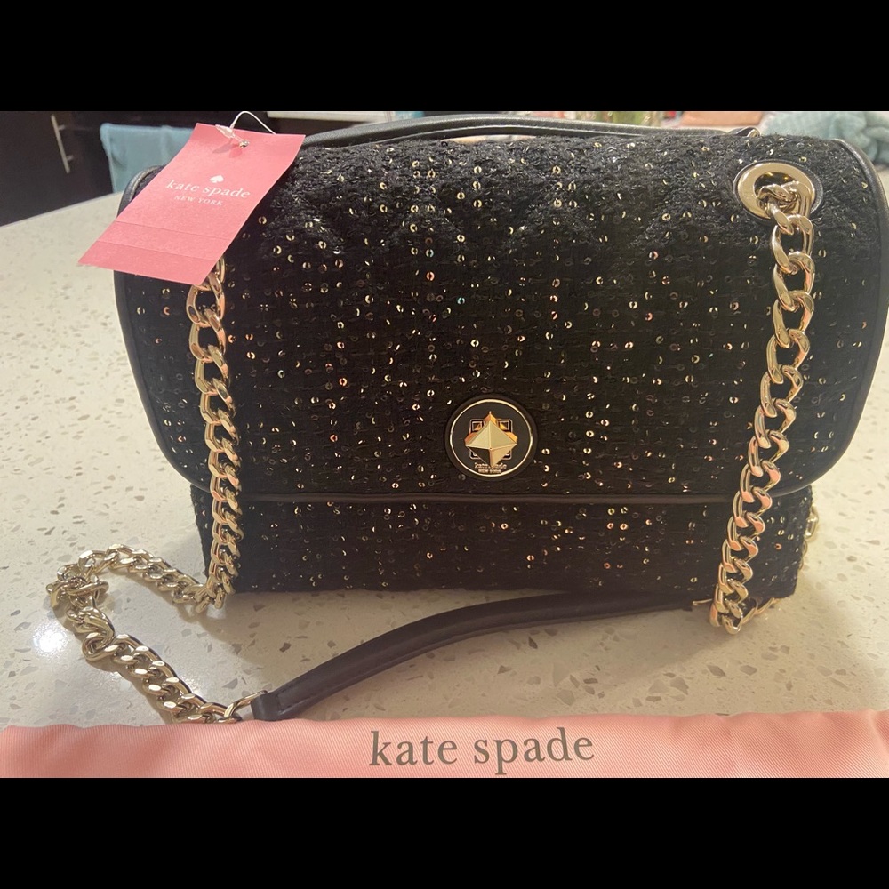 NEW Kate Spade Black Sequin Tweed Shoulder Bag